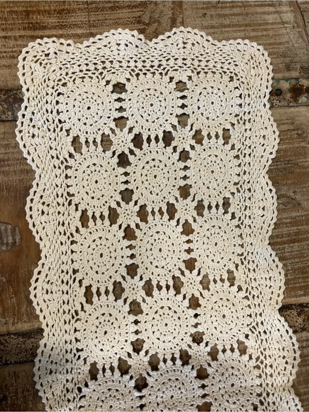 Hand Crochet Rectangle Doily 100% Cotton Made in China Cream Colored 30.5” Long